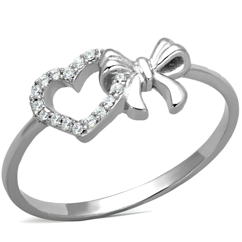 Rhodium 925 Sterling Silver Ring with AAA Grade CZ  in Clear