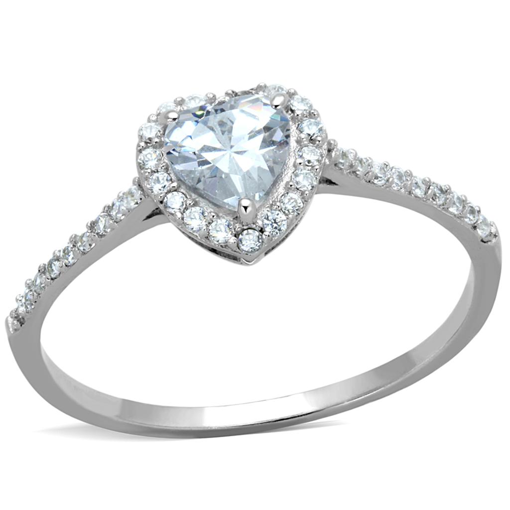 Rhodium 925 Sterling Silver Ring with AAA Grade CZ  in Clear