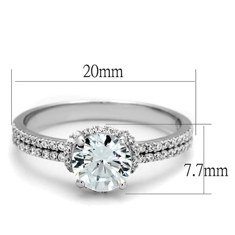 Rhodium 925 Sterling Silver Ring with AAA Grade CZ  in Clear