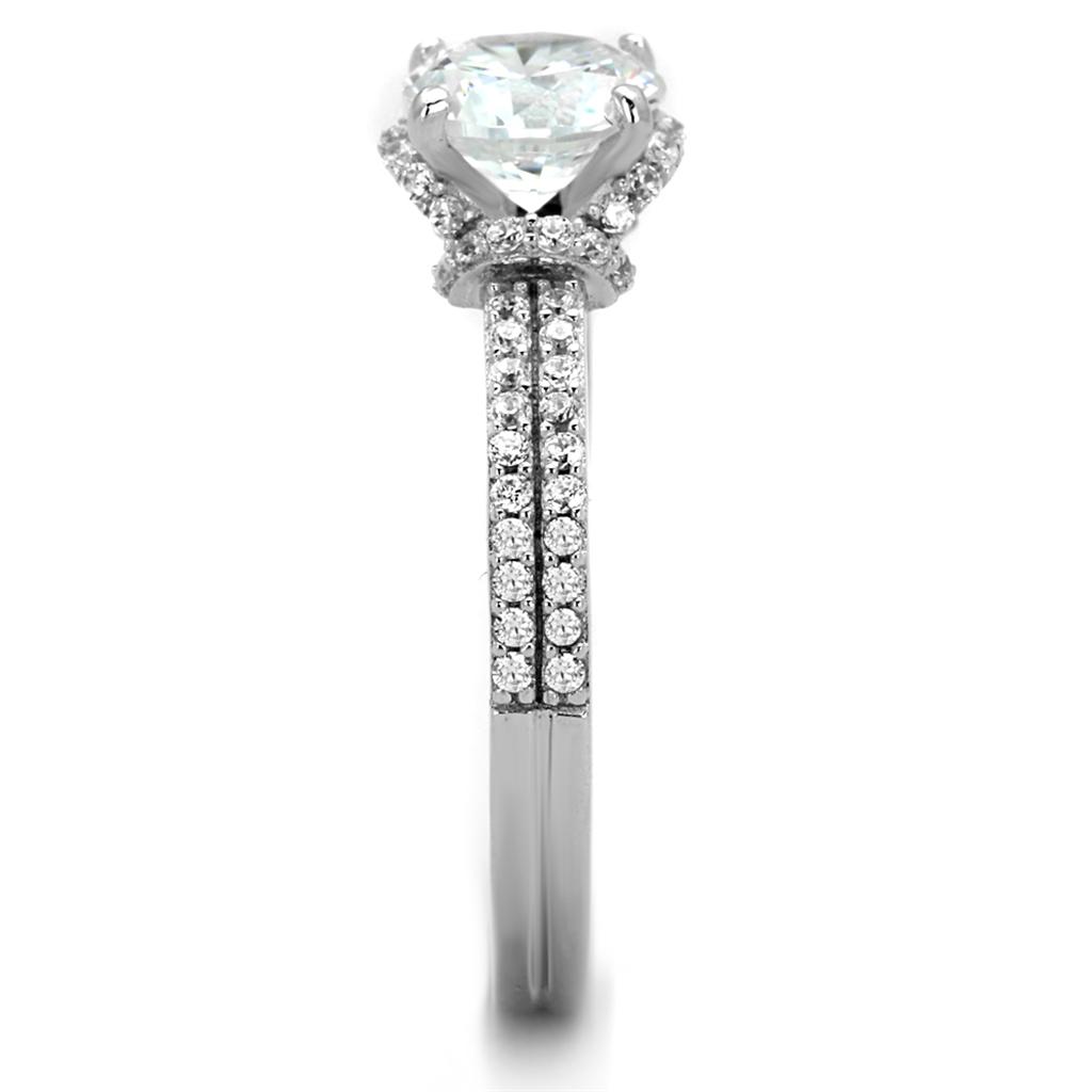 Rhodium 925 Sterling Silver Ring with AAA Grade CZ  in Clear