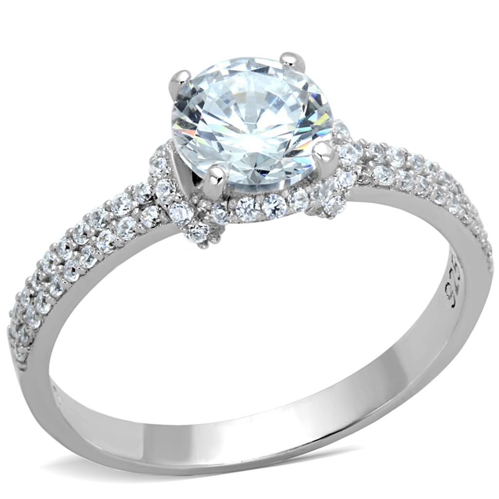 Rhodium 925 Sterling Silver Ring with AAA Grade CZ  in Clear
