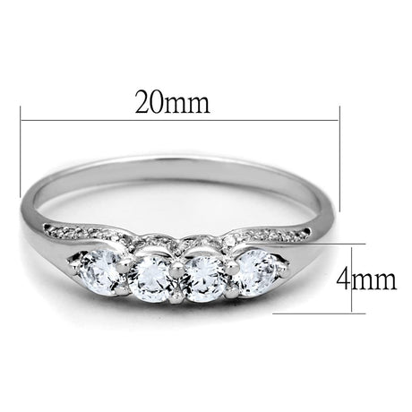 Rhodium 925 Sterling Silver Ring with AAA Grade CZ  in Clear