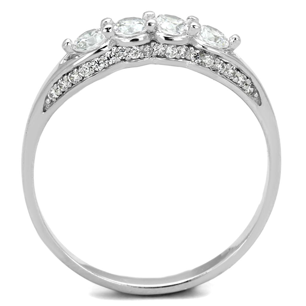 Rhodium 925 Sterling Silver Ring with AAA Grade CZ  in Clear