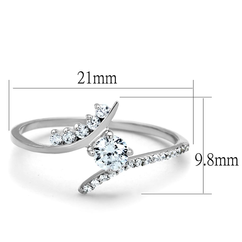 Rhodium 925 Sterling Silver Ring with AAA Grade CZ  in Clear