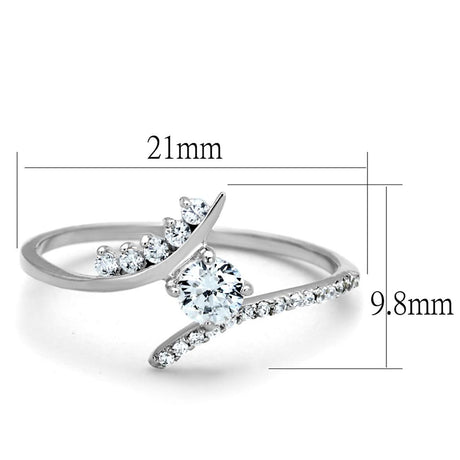 Rhodium 925 Sterling Silver Ring with AAA Grade CZ  in Clear