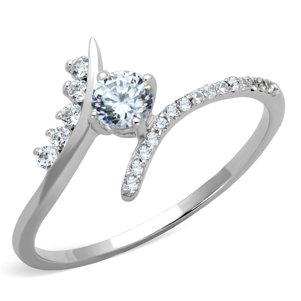 Rhodium 925 Sterling Silver Ring with AAA Grade CZ  in Clear