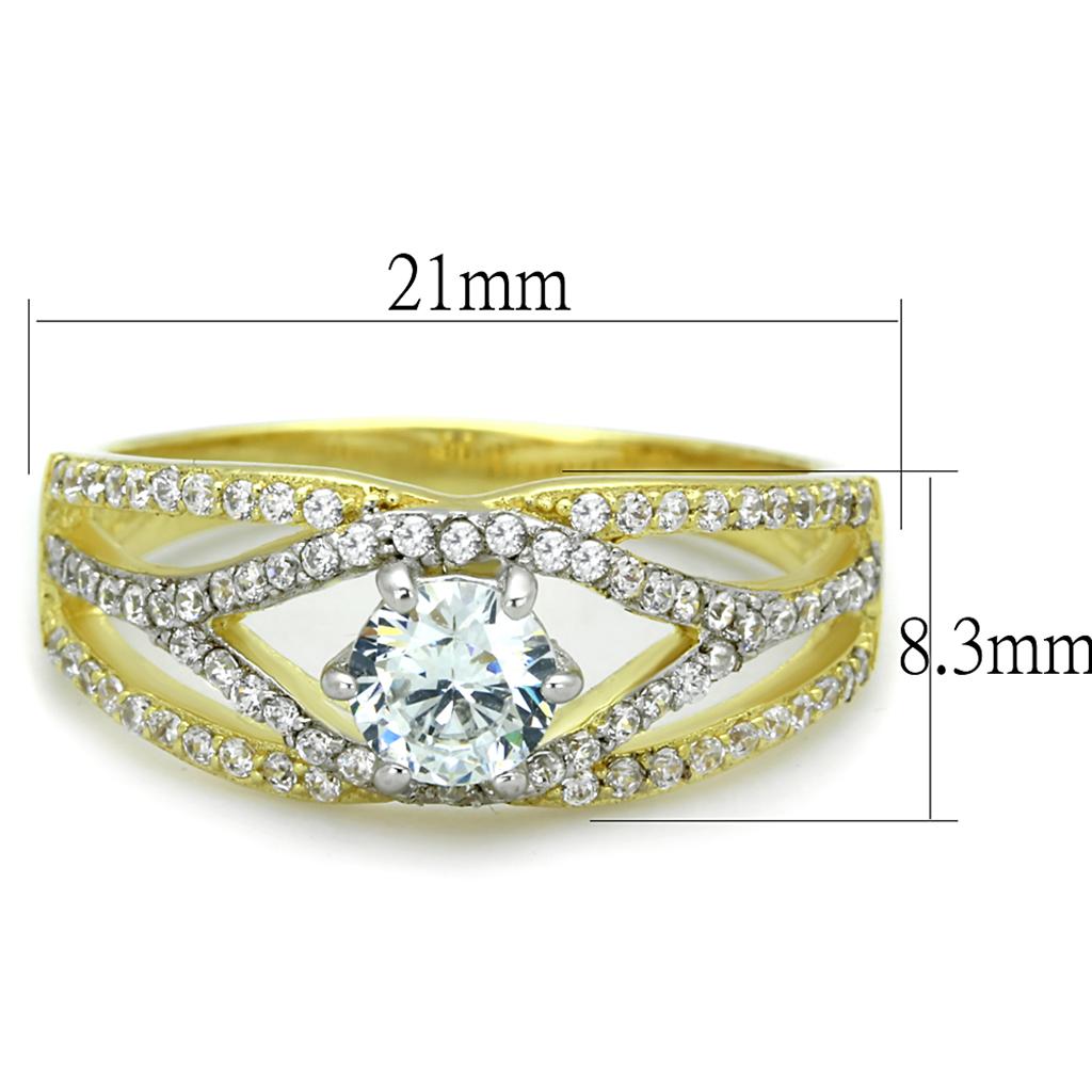 Gold+Rhodium 925 Sterling Silver Ring with AAA Grade CZ  in Clear