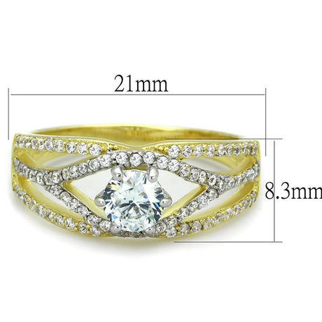 Gold+Rhodium 925 Sterling Silver Ring with AAA Grade CZ  in Clear