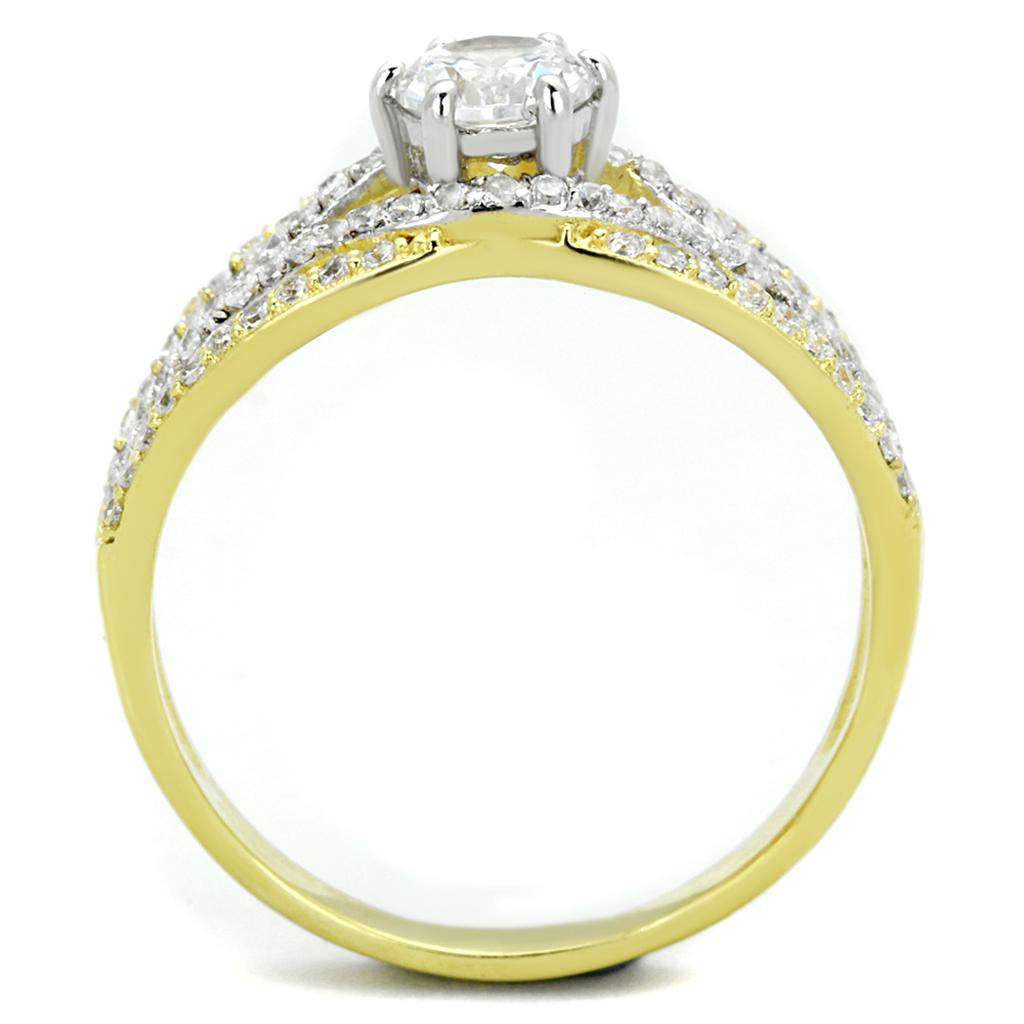 Gold+Rhodium 925 Sterling Silver Ring with AAA Grade CZ  in Clear