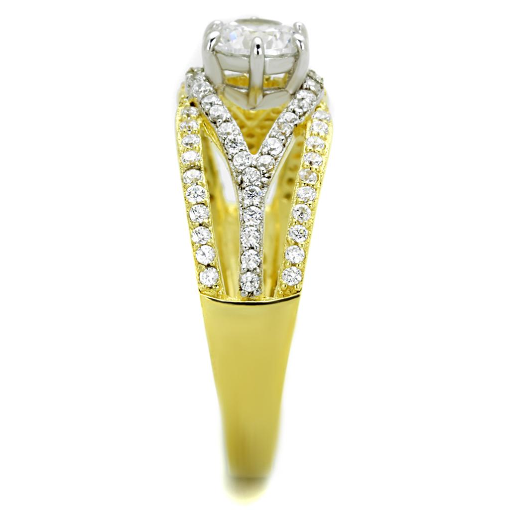 Gold+Rhodium 925 Sterling Silver Ring with AAA Grade CZ  in Clear