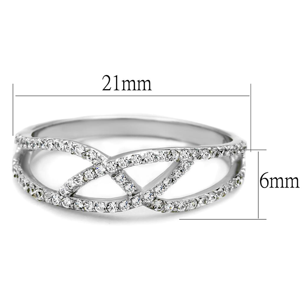 Rhodium 925 Sterling Silver Ring with AAA Grade CZ  in Clear