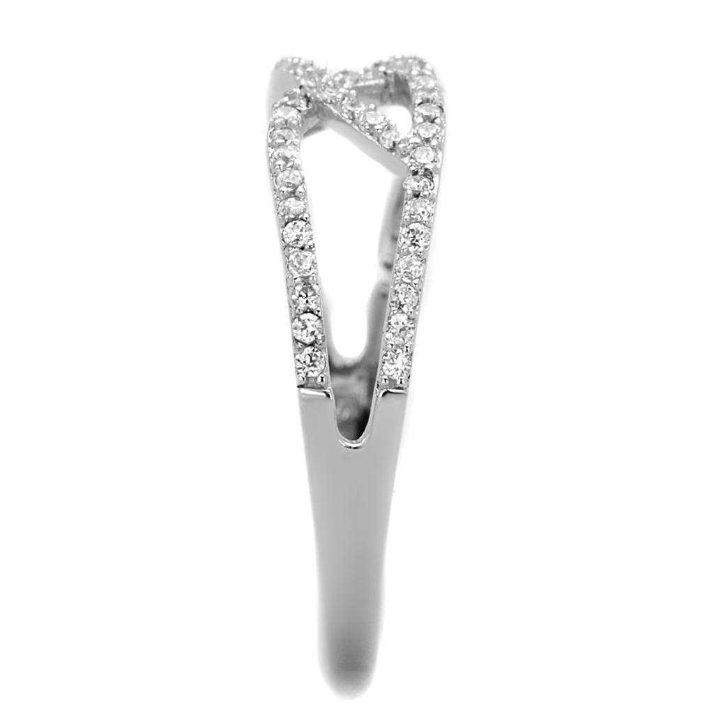 Rhodium 925 Sterling Silver Ring with AAA Grade CZ  in Clear