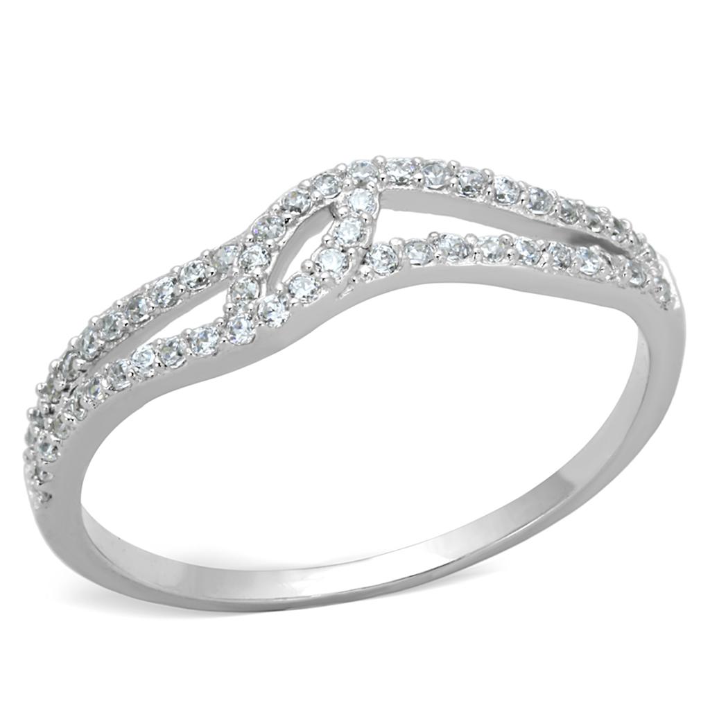 Rhodium 925 Sterling Silver Ring with AAA Grade CZ  in Clear