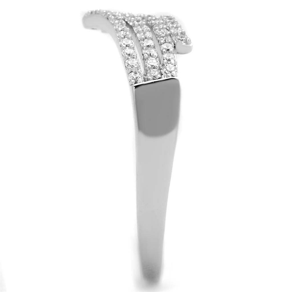 Rhodium 925 Sterling Silver Ring with AAA Grade CZ  in Clear