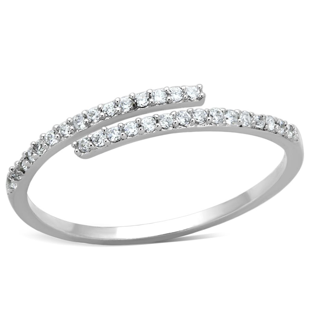 Rhodium 925 Sterling Silver Ring with AAA Grade CZ  in Clear