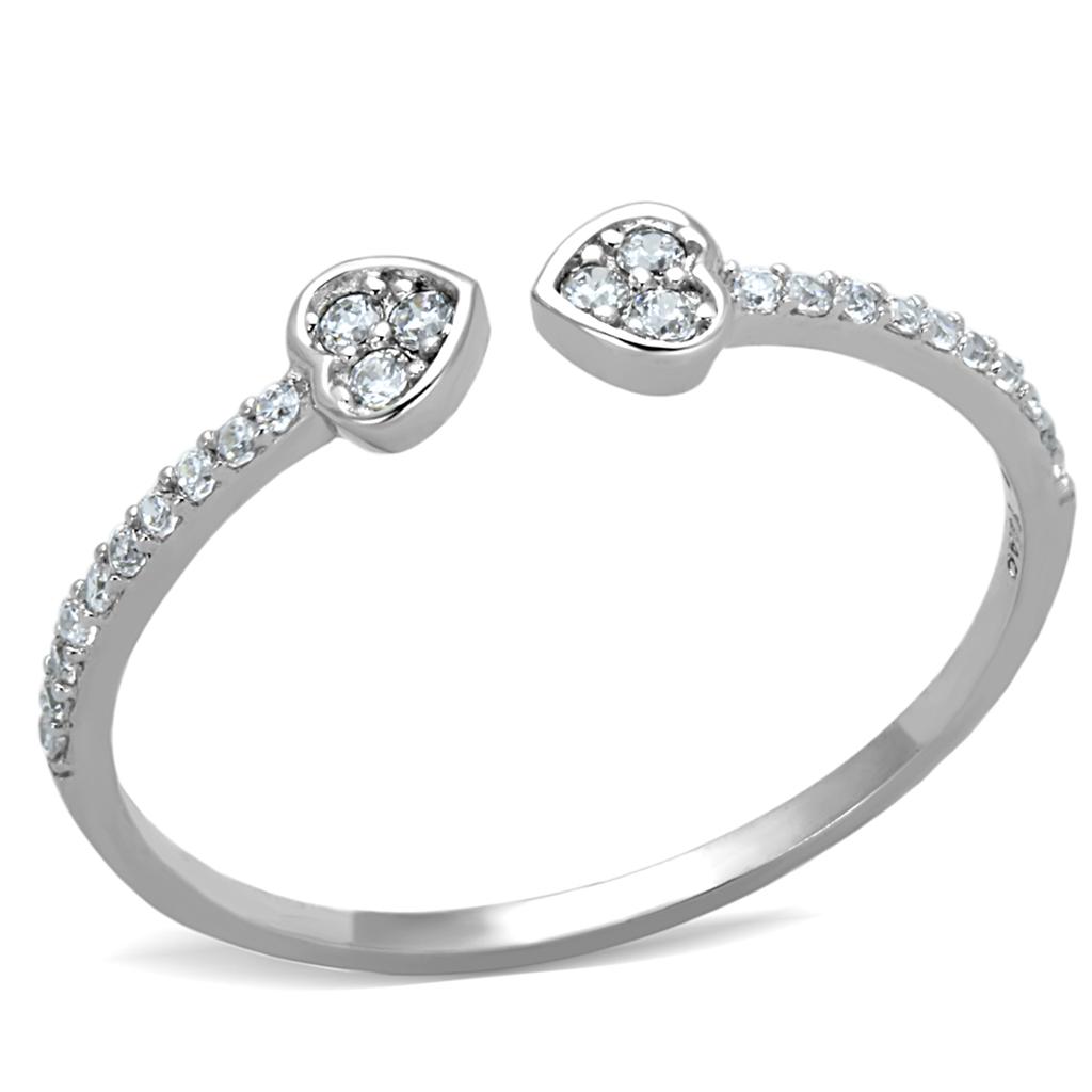 Rhodium 925 Sterling Silver Ring with AAA Grade CZ  in Clear