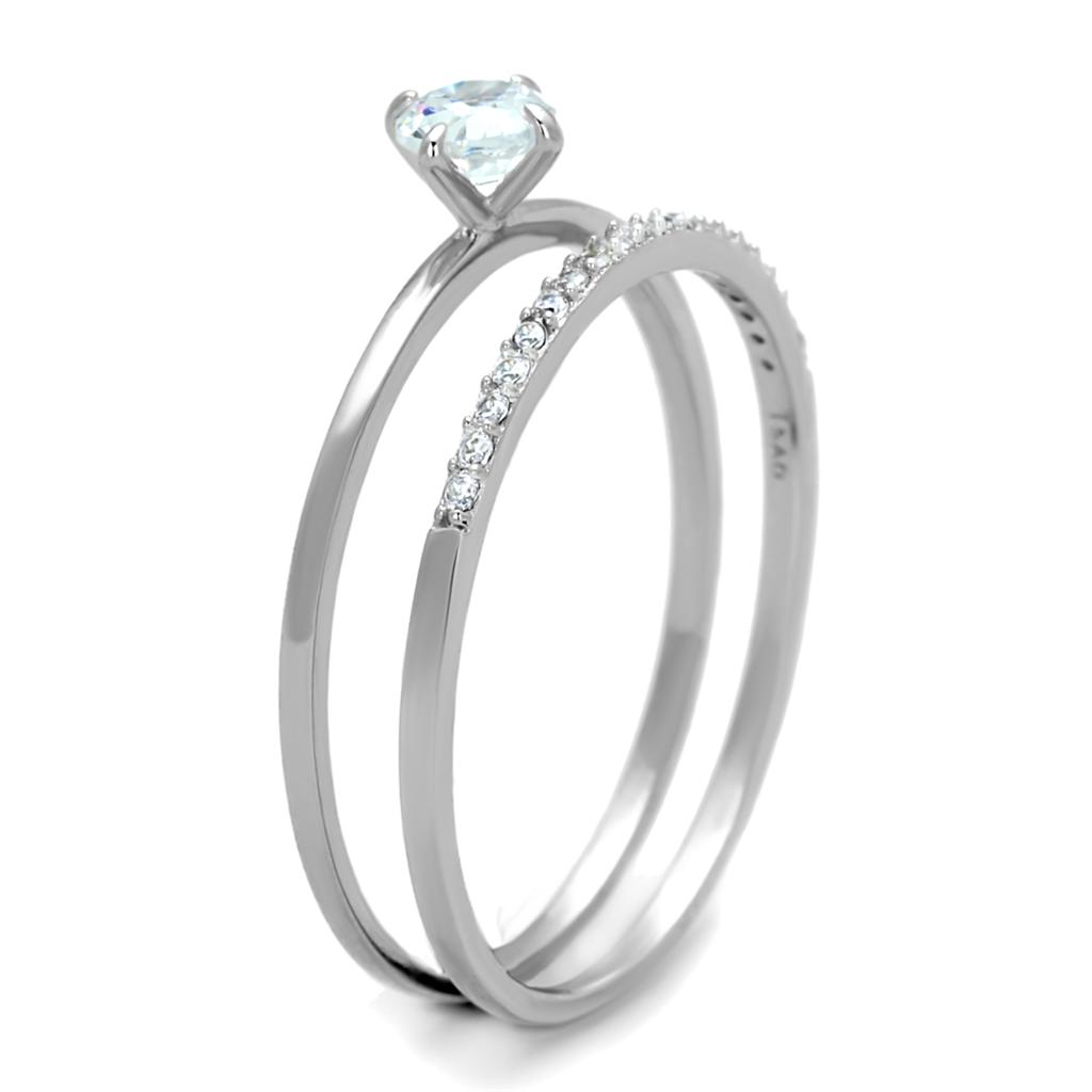 Rhodium 925 Sterling Silver Ring with AAA Grade CZ  in Clear