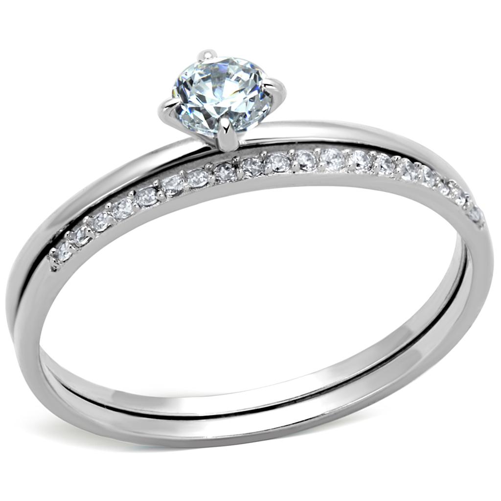 Rhodium 925 Sterling Silver Ring with AAA Grade CZ  in Clear