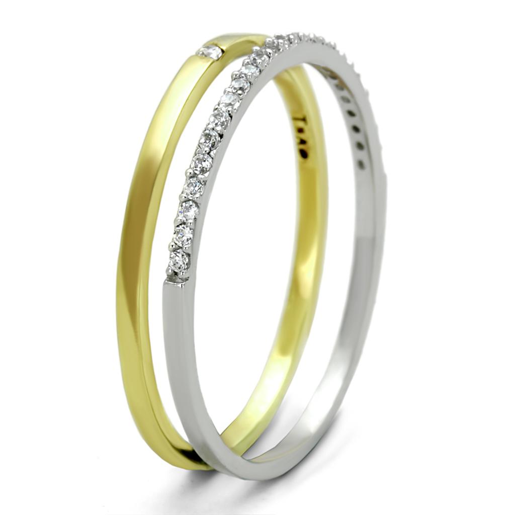 Gold+Rhodium 925 Sterling Silver Ring with AAA Grade CZ  in Clear
