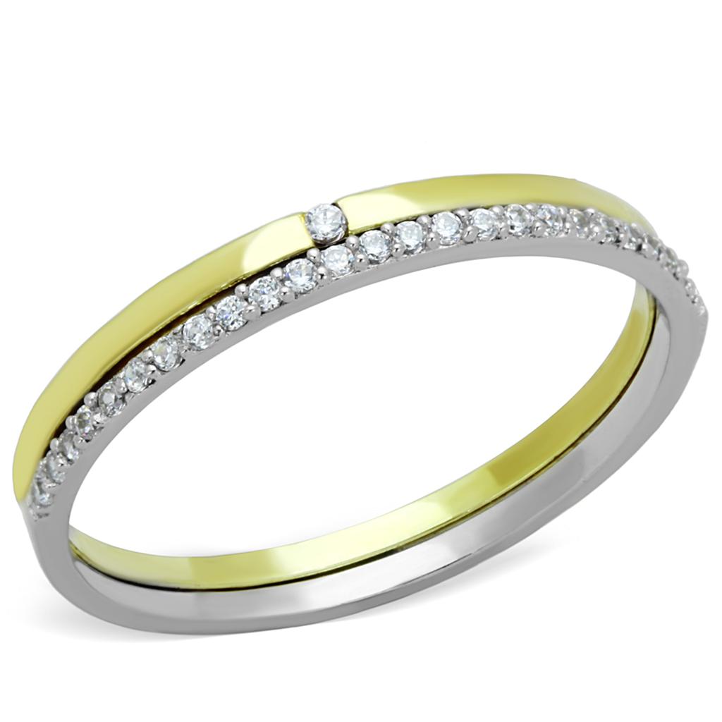 Gold+Rhodium 925 Sterling Silver Ring with AAA Grade CZ  in Clear