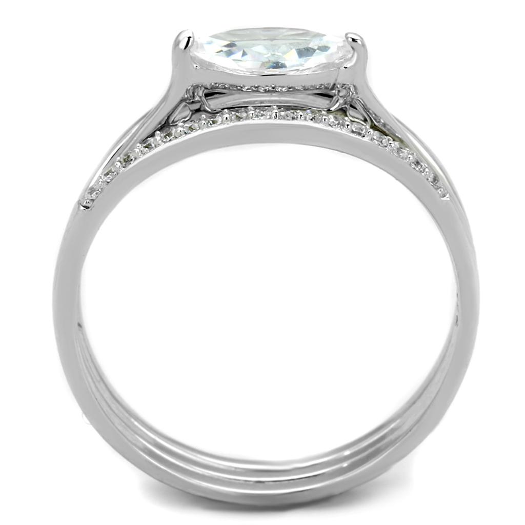 Rhodium 925 Sterling Silver Ring with AAA Grade CZ  in Clear