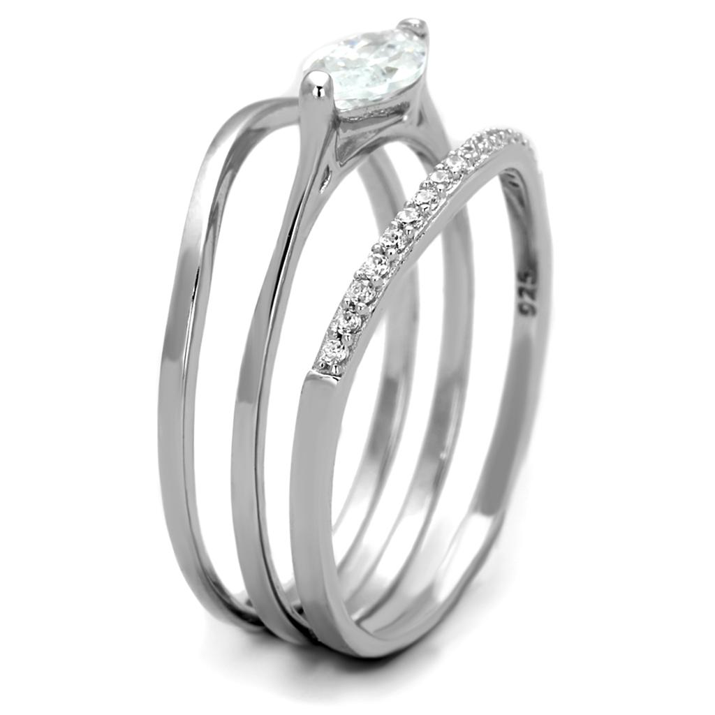Rhodium 925 Sterling Silver Ring with AAA Grade CZ  in Clear