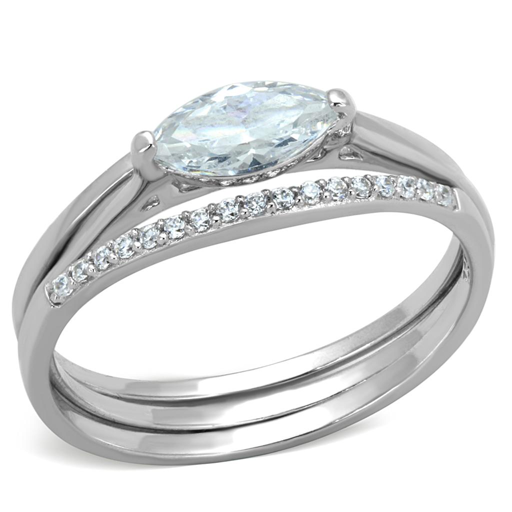 Rhodium 925 Sterling Silver Ring with AAA Grade CZ  in Clear