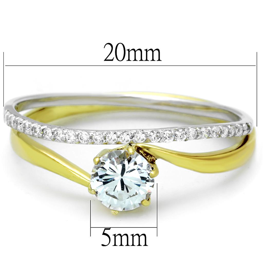 Gold+Rhodium 925 Sterling Silver Ring with AAA Grade CZ  in Clear