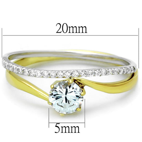 Gold+Rhodium 925 Sterling Silver Ring with AAA Grade CZ  in Clear