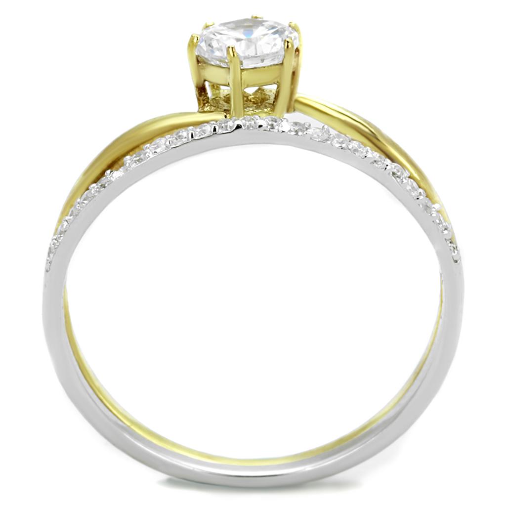 Gold+Rhodium 925 Sterling Silver Ring with AAA Grade CZ  in Clear