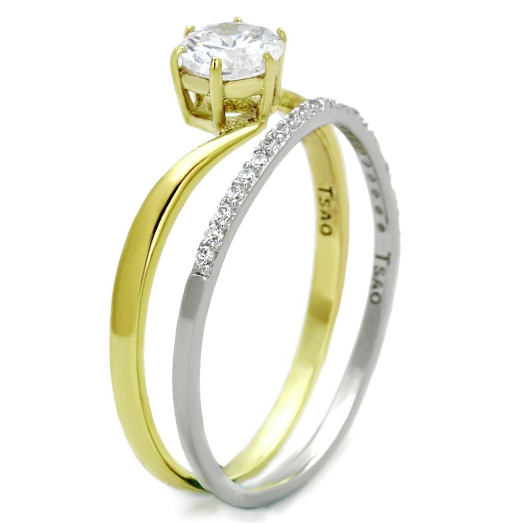 Gold+Rhodium 925 Sterling Silver Ring with AAA Grade CZ  in Clear