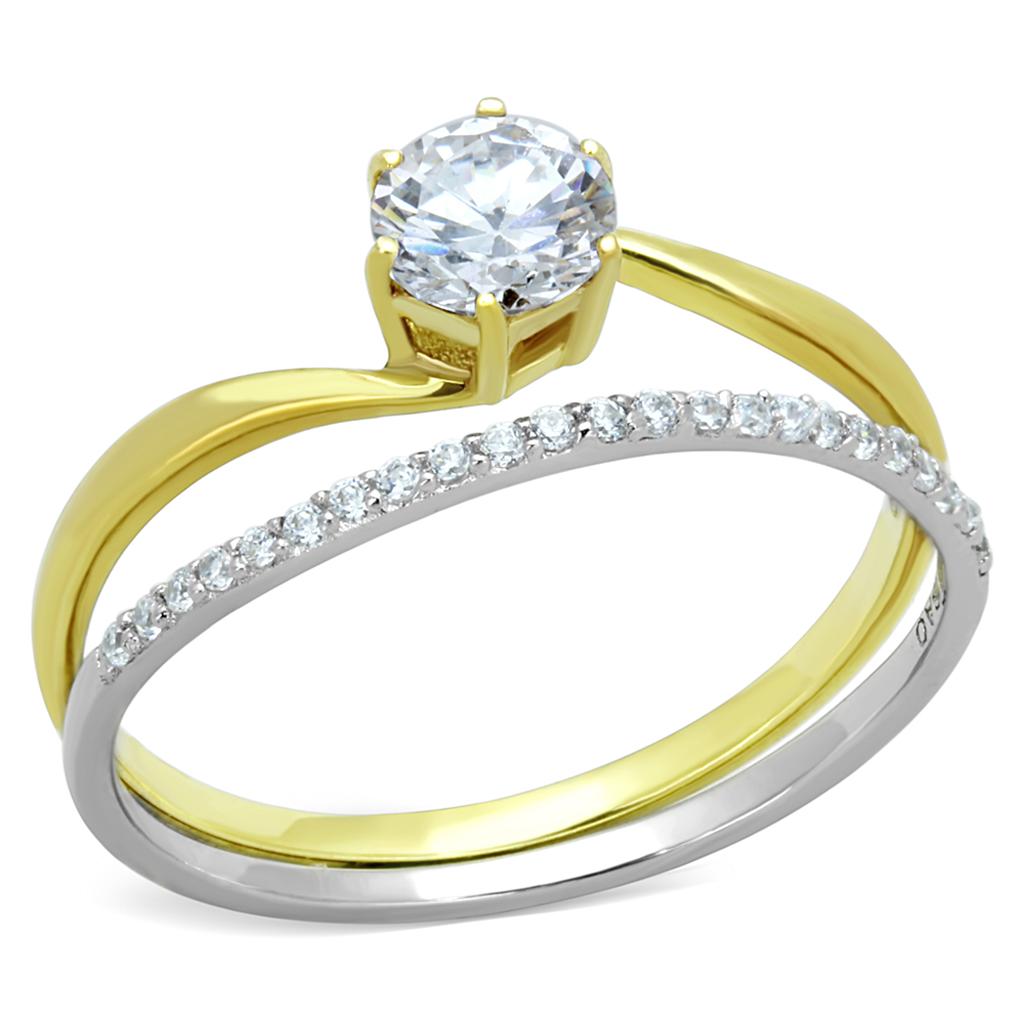 Gold+Rhodium 925 Sterling Silver Ring with AAA Grade CZ  in Clear