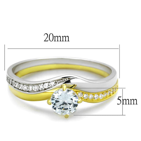 Gold+Rhodium 925 Sterling Silver Ring with AAA Grade CZ  in Clear