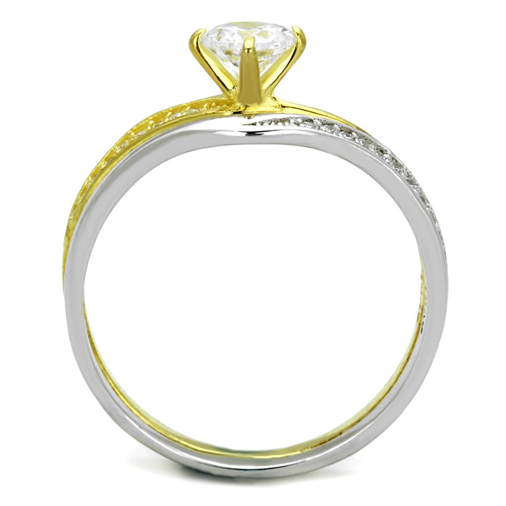 Gold+Rhodium 925 Sterling Silver Ring with AAA Grade CZ  in Clear