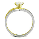 Gold+Rhodium 925 Sterling Silver Ring with AAA Grade CZ  in Clear