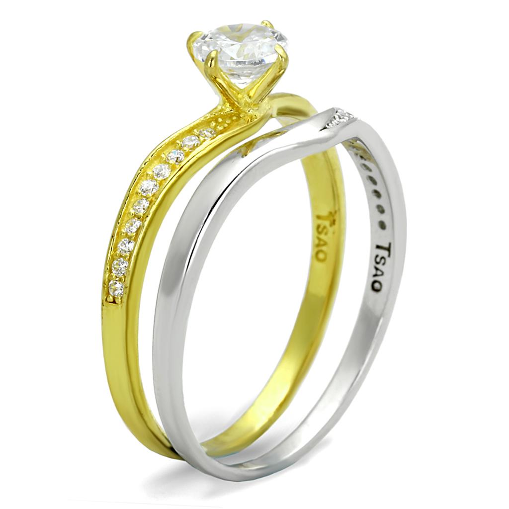 Gold+Rhodium 925 Sterling Silver Ring with AAA Grade CZ  in Clear