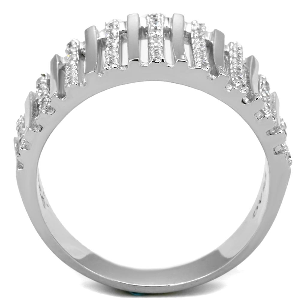 Rhodium 925 Sterling Silver Ring with AAA Grade CZ  in Clear