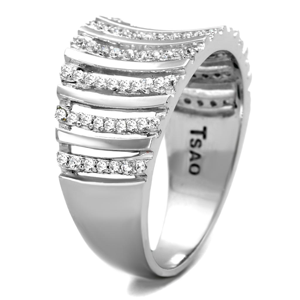 Rhodium 925 Sterling Silver Ring with AAA Grade CZ  in Clear