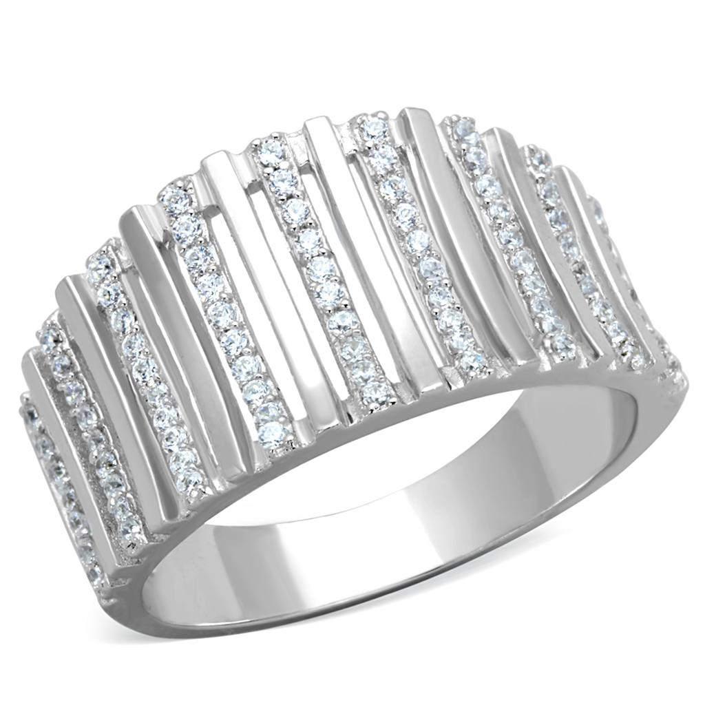Rhodium 925 Sterling Silver Ring with AAA Grade CZ  in Clear