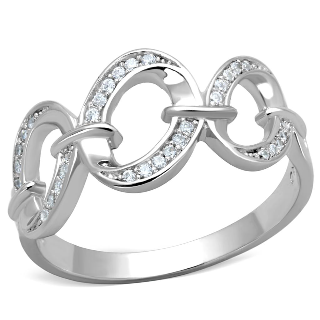 Rhodium 925 Sterling Silver Ring with AAA Grade CZ  in Clear