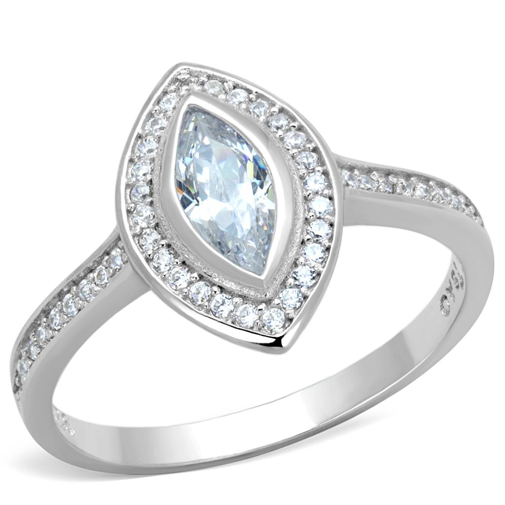 Rhodium 925 Sterling Silver Ring with AAA Grade CZ  in Clear