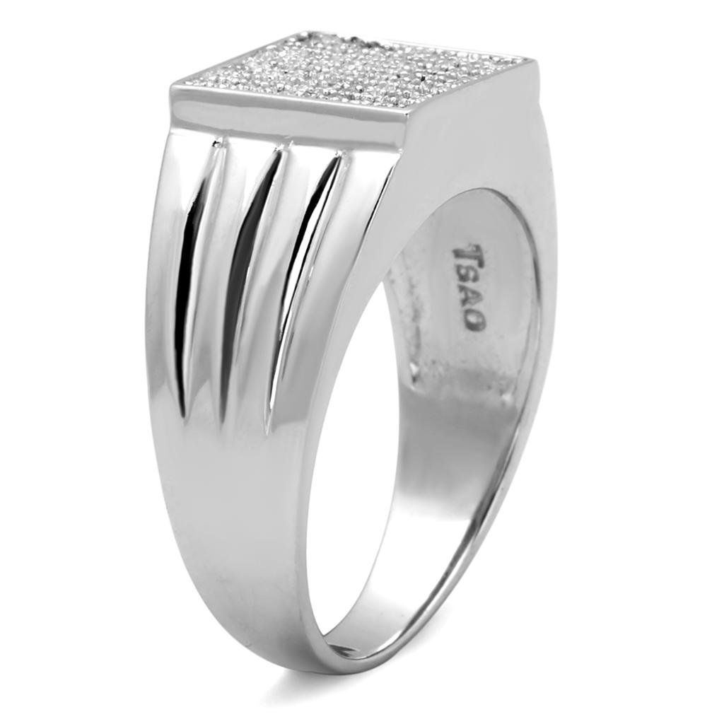 Rhodium 925 Sterling Silver Ring with AAA Grade CZ  in Clear