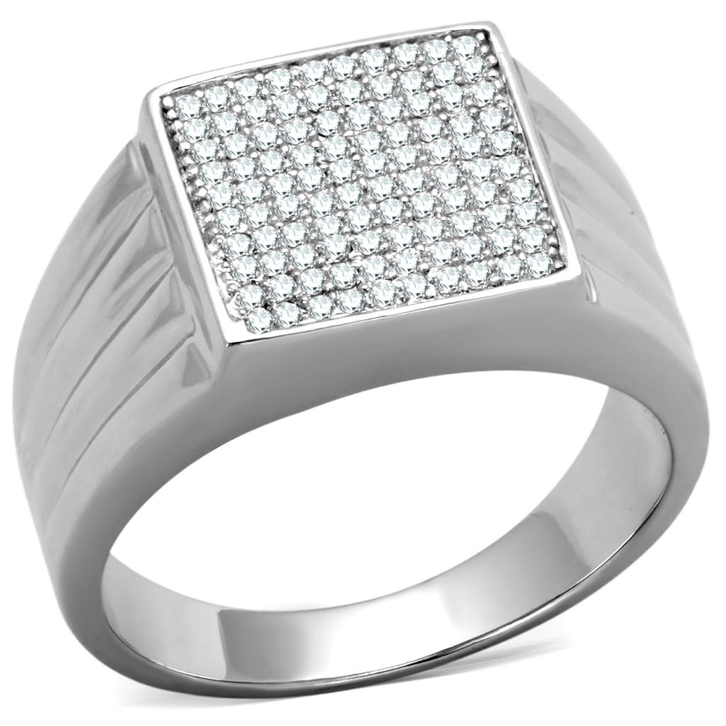 Rhodium 925 Sterling Silver Ring with AAA Grade CZ  in Clear