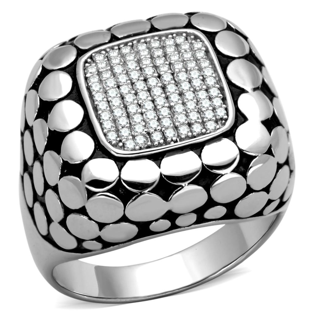 Rhodium 925 Sterling Silver Ring with AAA Grade CZ  in Clear