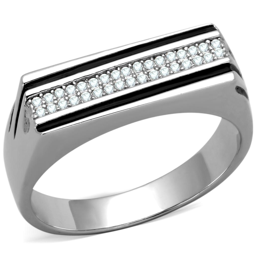 Rhodium 925 Sterling Silver Ring with AAA Grade CZ  in Clear