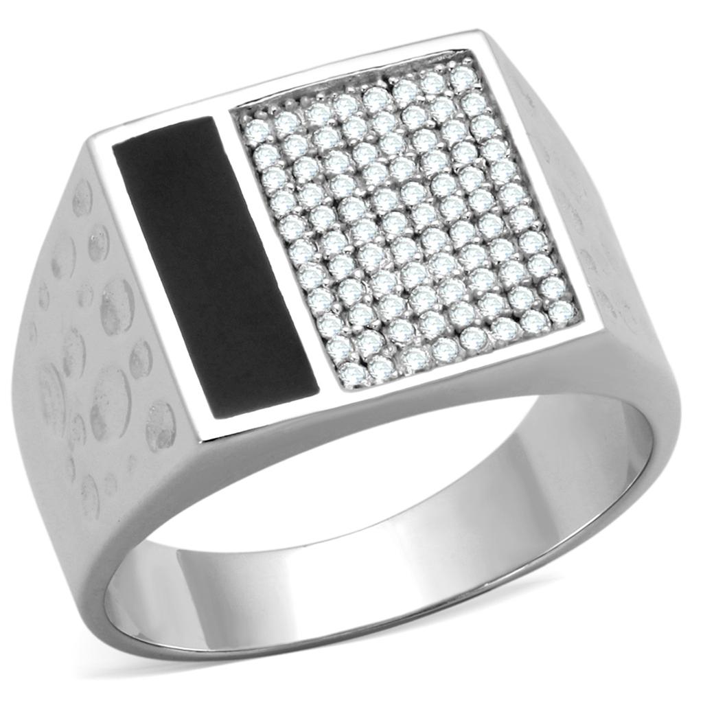 Rhodium 925 Sterling Silver Ring with AAA Grade CZ  in Clear