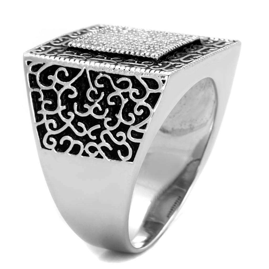 Rhodium 925 Sterling Silver Ring with AAA Grade CZ  in Clear