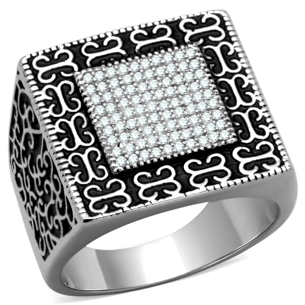 Rhodium 925 Sterling Silver Ring with AAA Grade CZ  in Clear