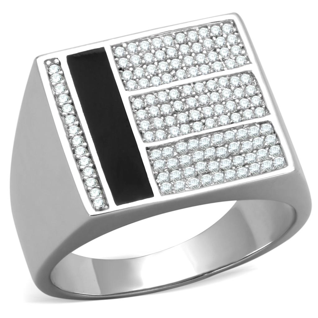 Rhodium 925 Sterling Silver Ring with AAA Grade CZ  in Clear