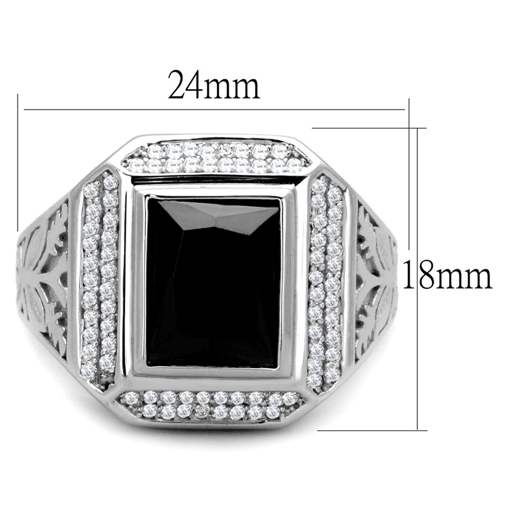 Rhodium 925 Sterling Silver Ring with AAA Grade CZ  in Black Diamond